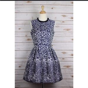 Belle Badgley Mischka Floral Pleated‎ Back Zipped Flare Dress size 4